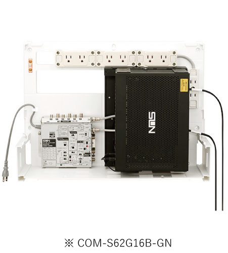 サン電子 COM-S62G16B-GN 情報分電盤 COM-S Gモデル 搭載機器 ブースタ TV6分配 TEL1回線2分岐 10G対応HUB搭載 8ポートx2 電源コンセント8個口