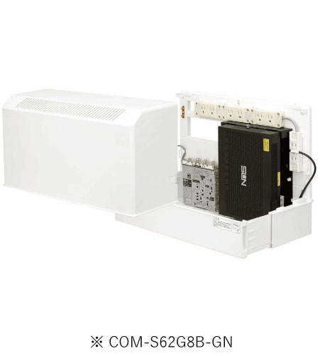 サン電子 COM-S62G8B-GN 情報分電盤 COM-S Gモデル 搭載機器 ブースタ TV6分配 TEL1回線2分岐 10G対応HUB搭載 8ポート 電源コンセント8個口