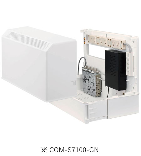 サン電子 COM-S7100-GN 情報分電盤 COM-S Gモデル 搭載機器 ブースタ TV8分配 TEL1回線8分岐 HUB16ポート1台、電源コンセント8個口