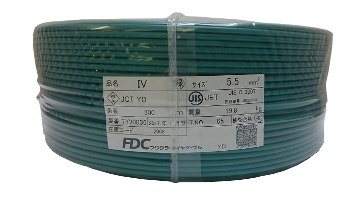フジクラダイヤケーブル IV5.5SQ G IV電線 600Vビニル絶縁電線 300m巻 より線 緑