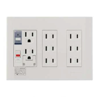 河村電器産業 PTC3-BA15EE プレトラックコンセント 多回路3列用 遮断機能+アラーム機能/E付x2/E無X6 樹脂製プレート・アース付 埋込コンセントAC100V/15A ※/E付;アースターミナル付 /E無;アースターミナル無