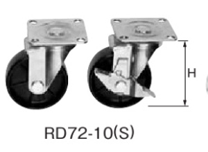 日東工業 RD72-10 キャスター 適用機種FSB H=132mm 車輪材質ナイロン 車径φ100 許容質量100kg/1コ 製品質量1.6kg ストッパー無 2個セット