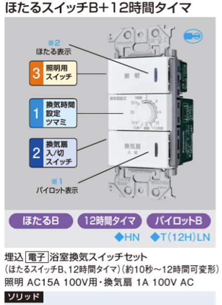 パナソニック WTA539169W アドバンスシリーズ(ソリッド) 浴室、洗面・脱衣室用換気スイッチセット マットホワイト